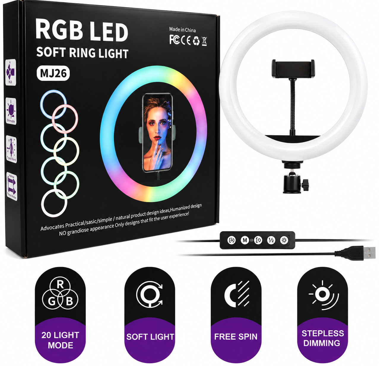 RGB Ringlight 26 CM MJ26 With Mobile Holder