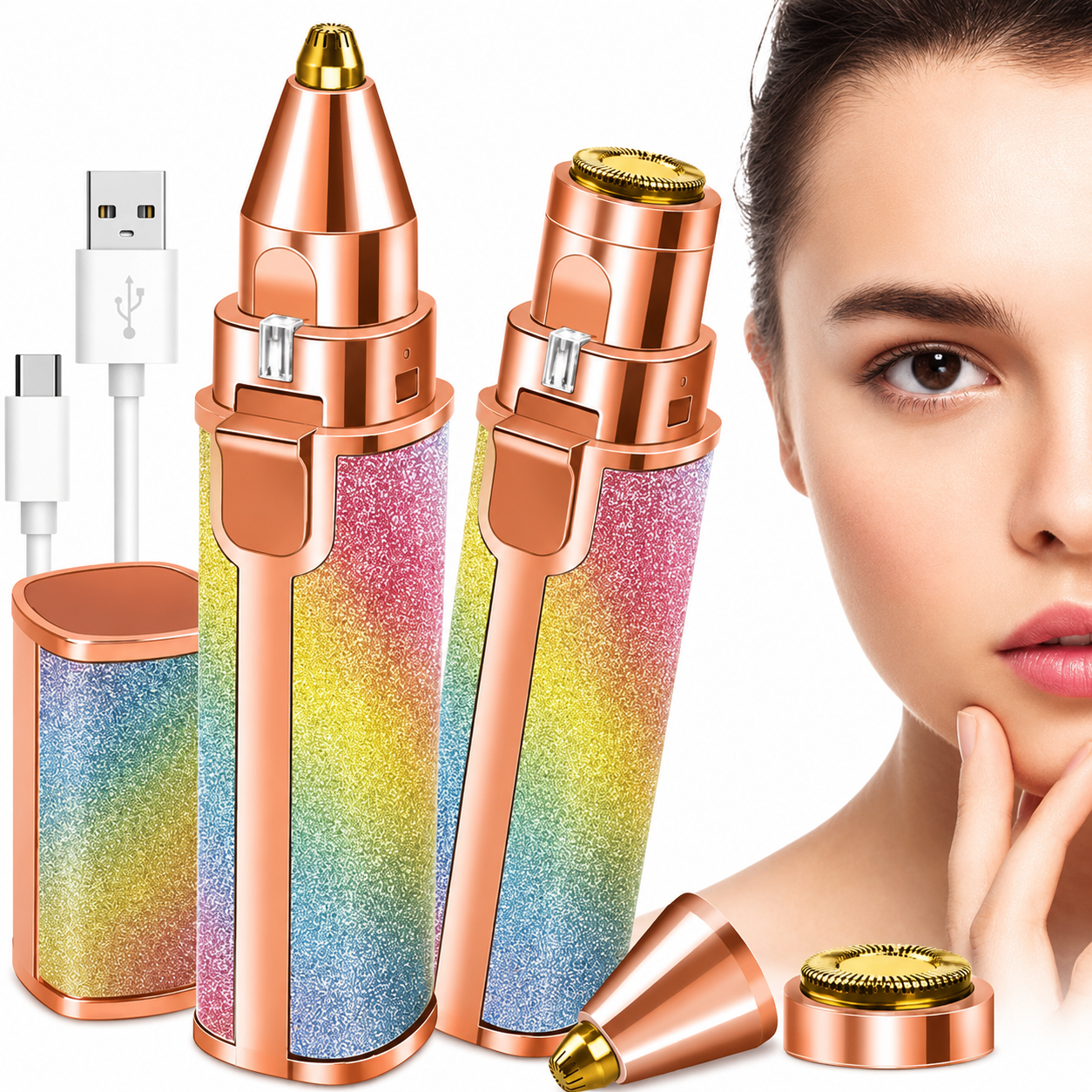 Flawless 2 In 1 Eyebrow Trimmer Multi Attractive Color With USB Charging Cable And Cleaning Brush