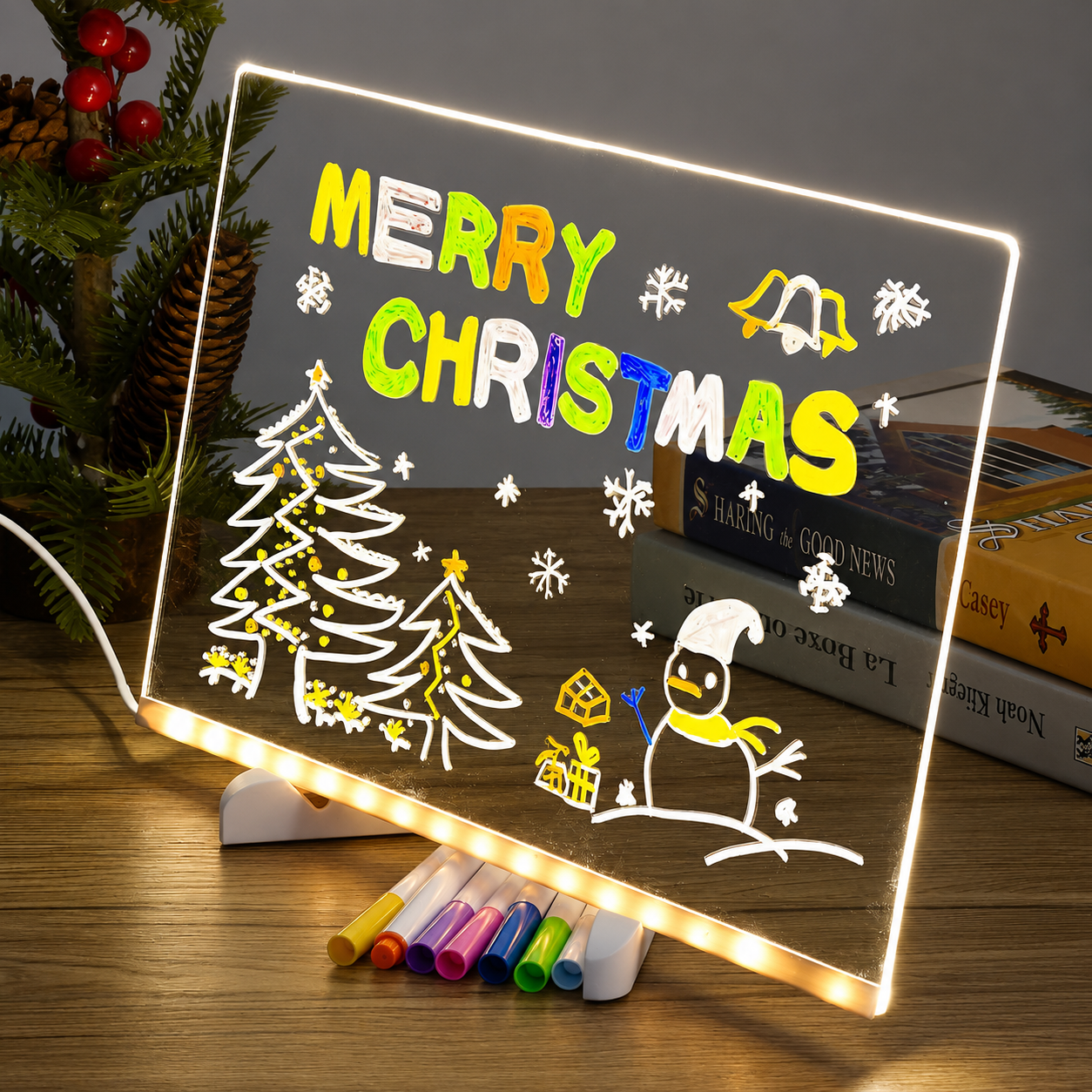 Transparent Acrylic LED Dry Erase White Stand With Glowing Display