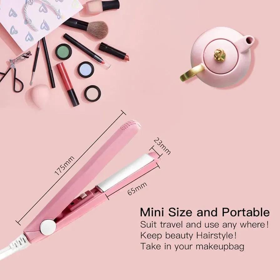 2-in-1 Mini Hair Straightener & Curler – Portable Thermostatic Ceramic Flat Iron for Dry & Wet Hair Styling -
