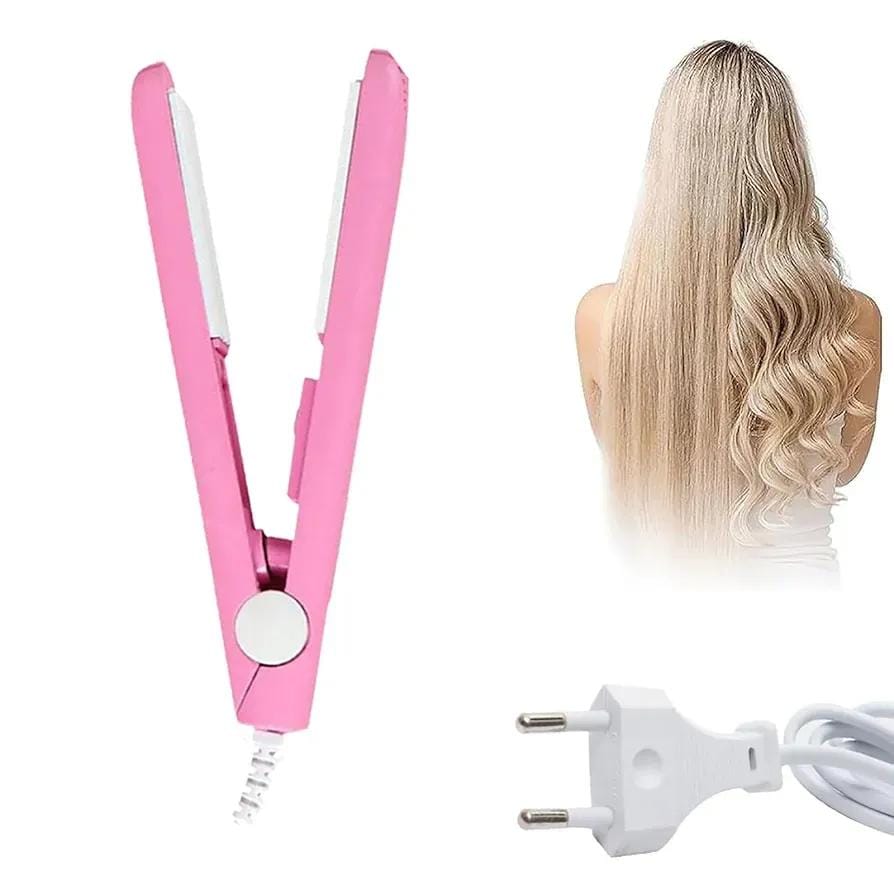 2-in-1 Mini Hair Straightener & Curler – Portable Thermostatic Ceramic Flat Iron for Dry & Wet Hair Styling -