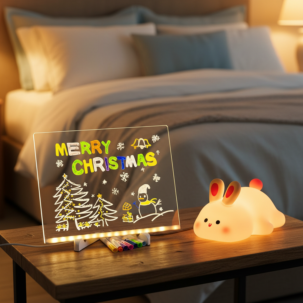 Transparent Acrylic LED Dry Erase White Stand With Glowing Display