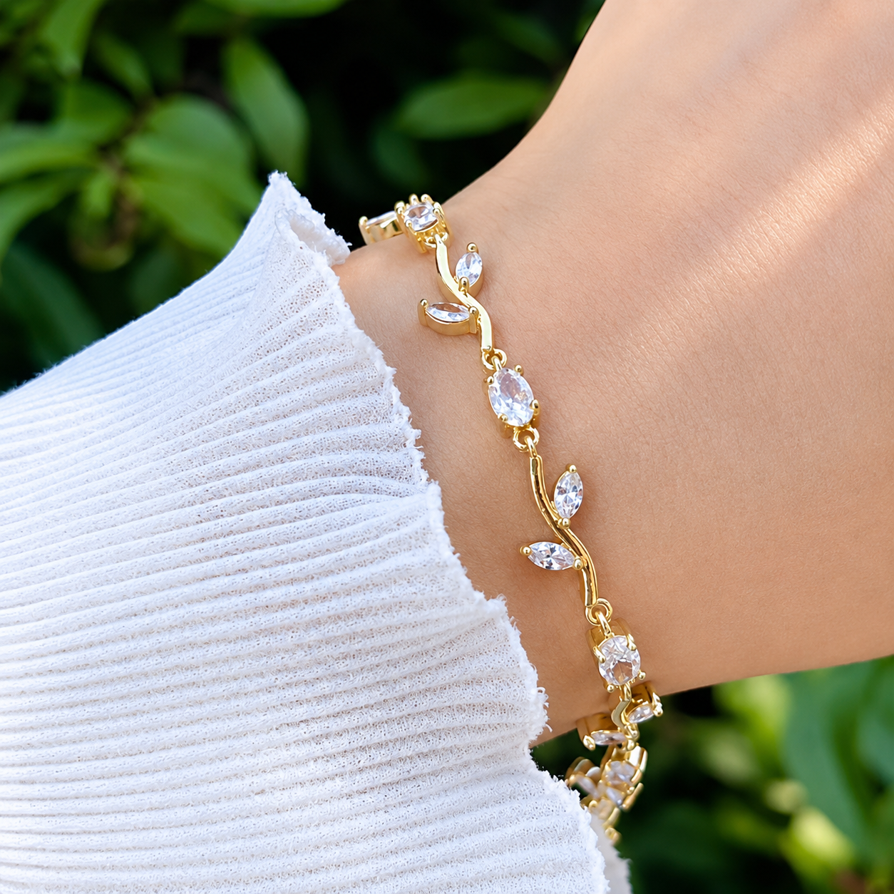 Zirconia Gold Plated Bracelet or Sparkling Tulip Jewelry