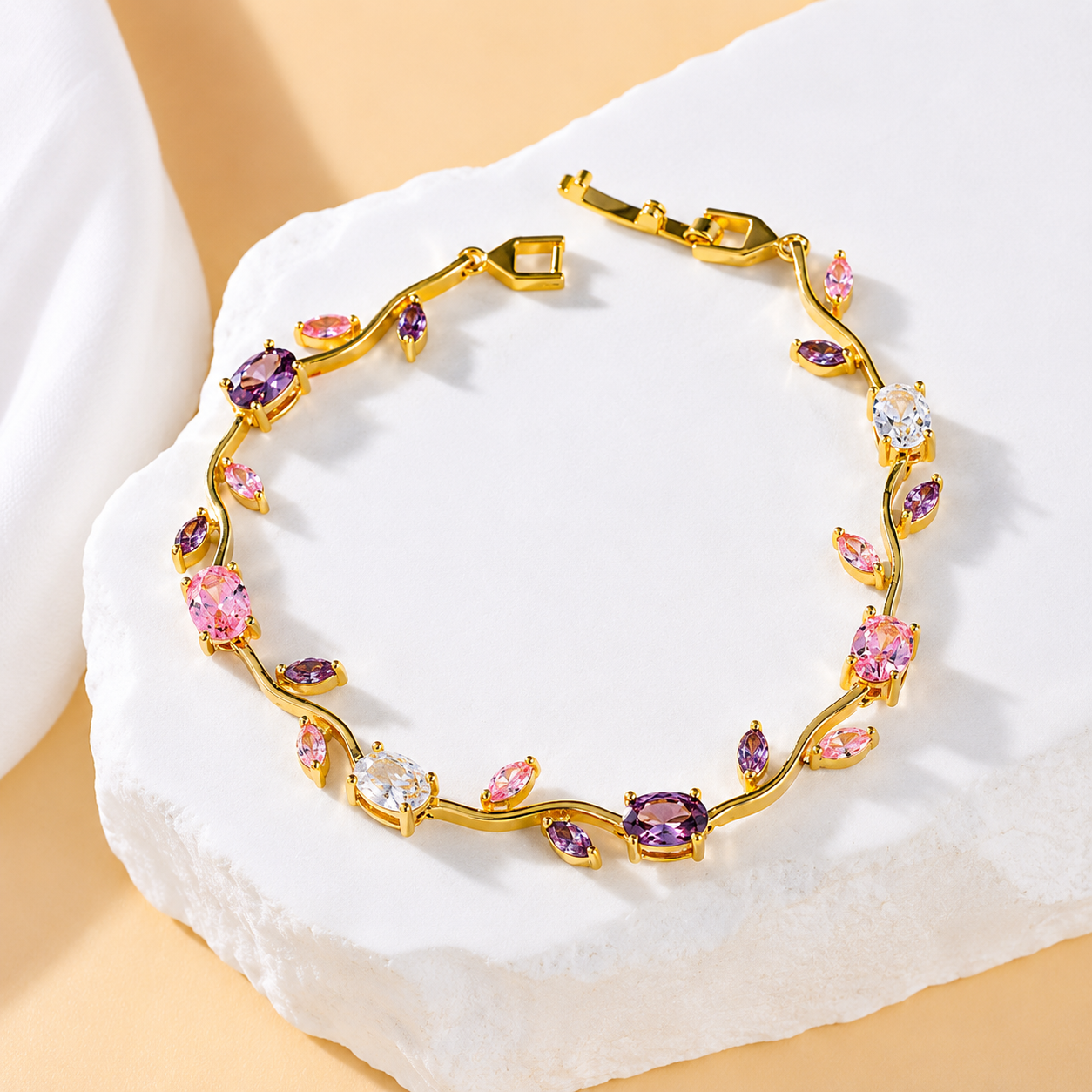Zirconia Gold Plated Bracelet or Sparkling Tulip Jewelry