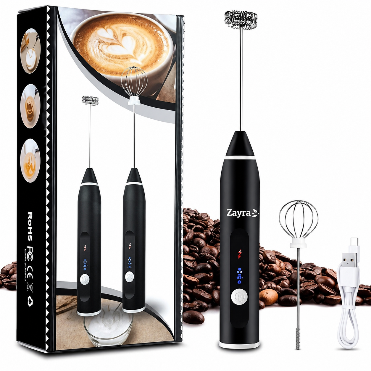 2 in 1 Coffee Beater Rechargeable Smooth Mixing Easy Use Compact Design Comfortable Handling