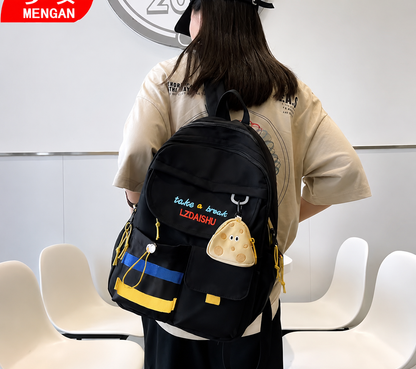 Stylish Black Backpack with Blue & Yellow Stripes Travel Bag