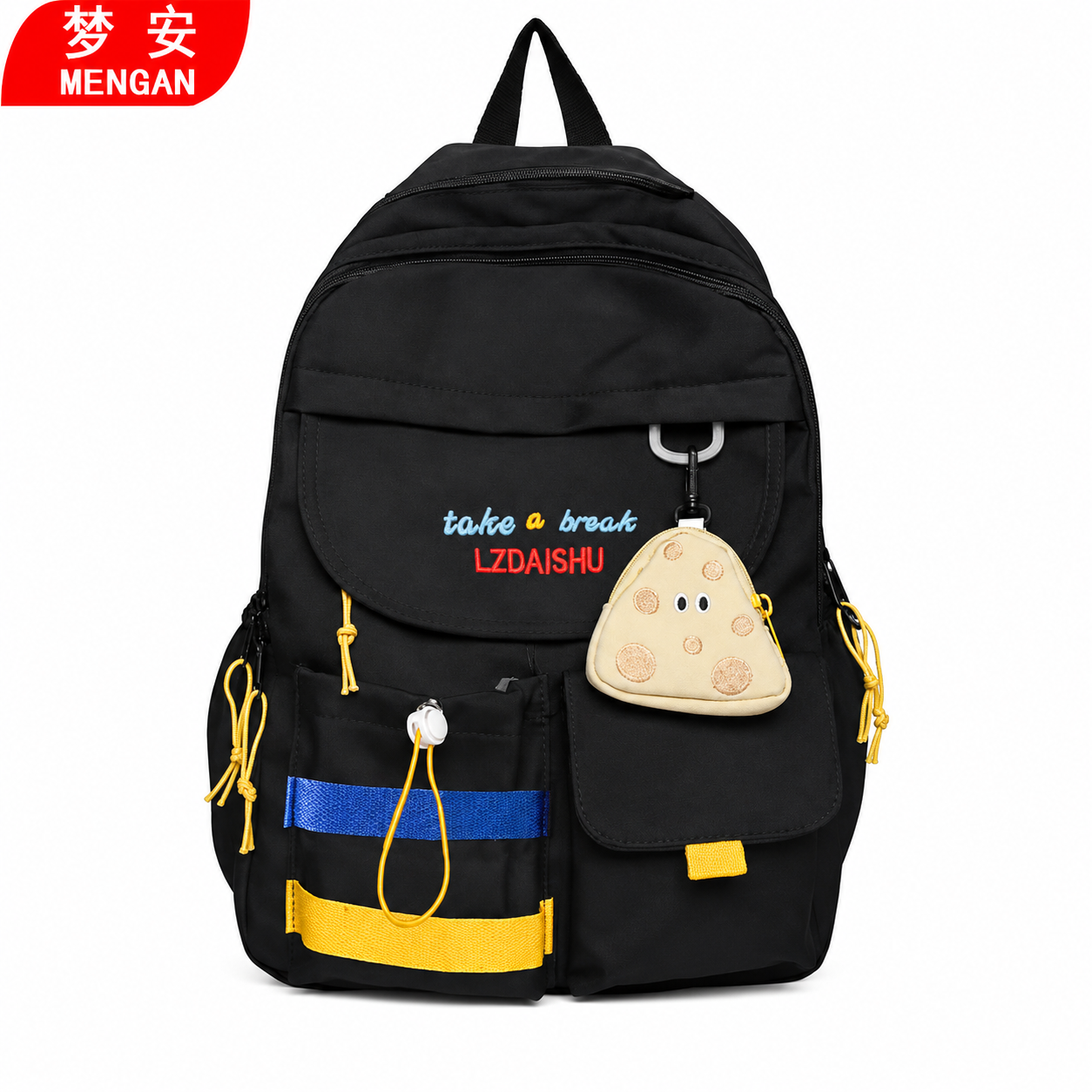 Stylish Black Backpack with Blue & Yellow Stripes Travel Bag