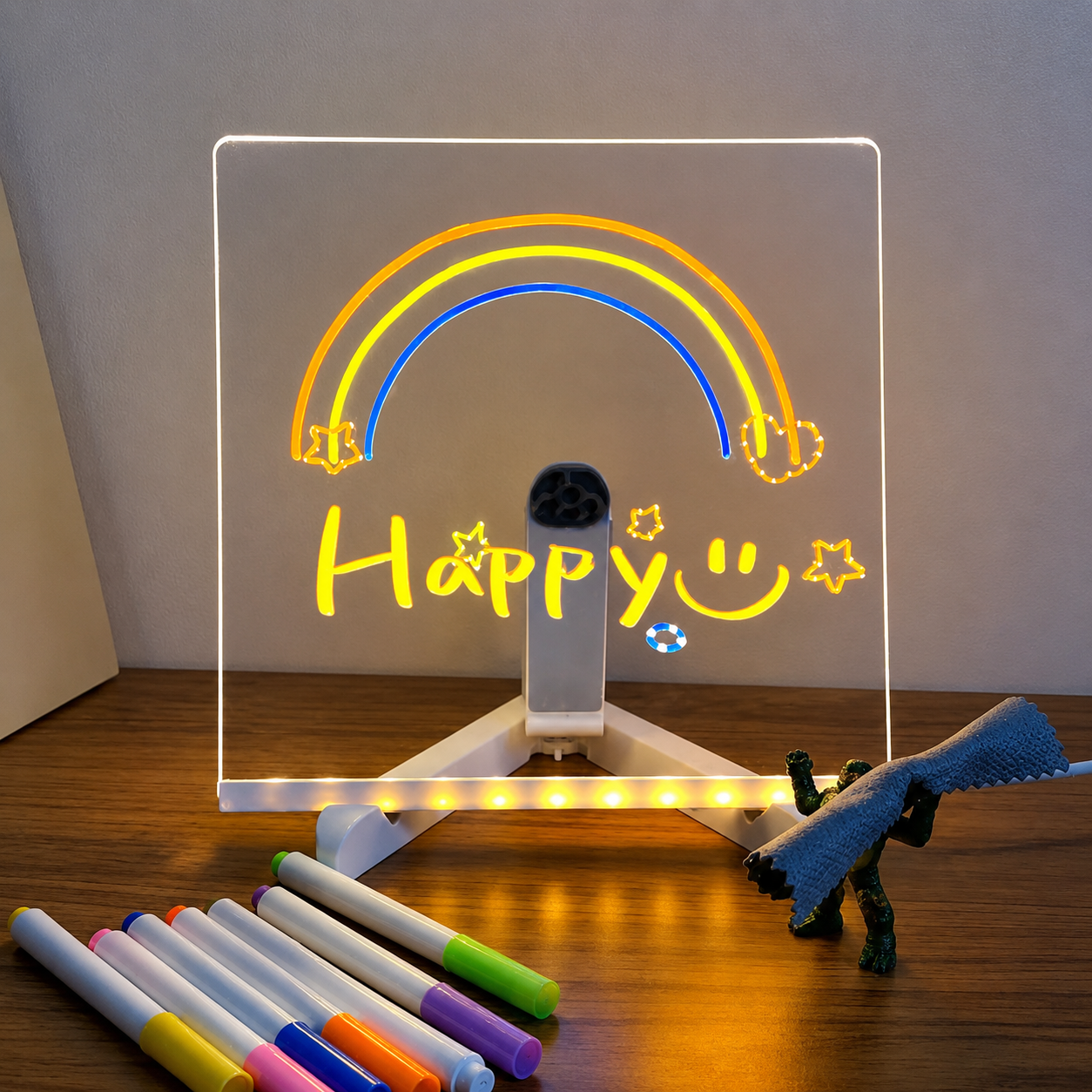 Transparent Acrylic LED Dry Erase White Stand With Glowing Display