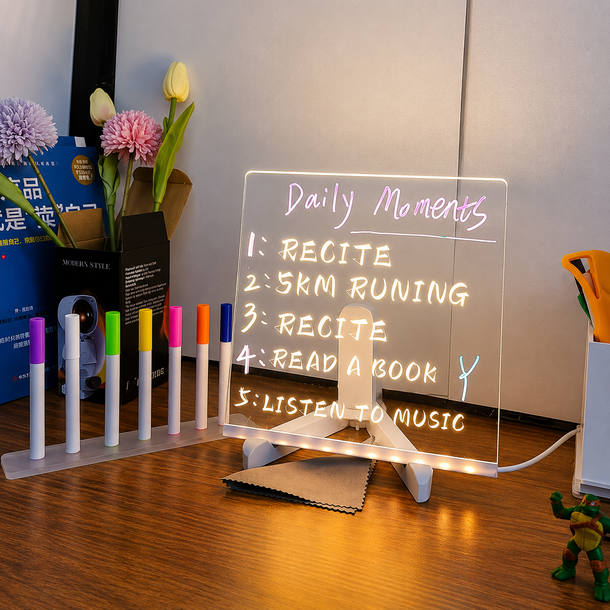 Transparent Acrylic LED Dry Erase White Stand With Glowing Display