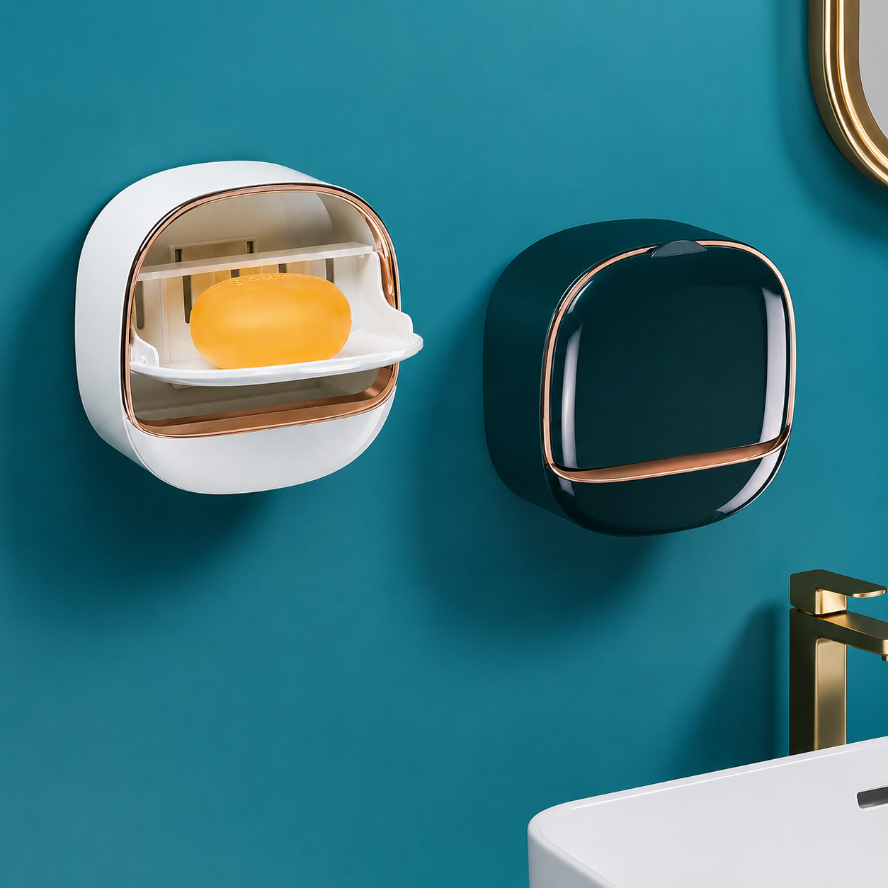 1Pc Wall Mounted Soap Holder With Drain Tray