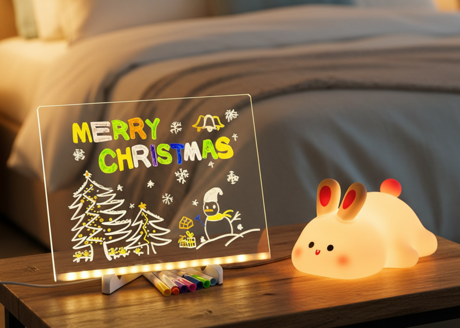 Transparent Acrylic LED Dry Erase White Stand With Glowing Display