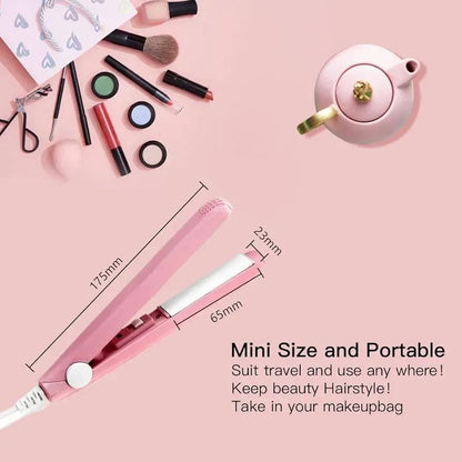 2-in-1 Mini Hair Straightener & Curler – Portable Thermostatic Ceramic Flat Iron for Dry & Wet Hair Styling -