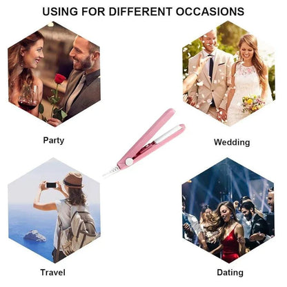 2-in-1 Mini Hair Straightener & Curler – Portable Thermostatic Ceramic Flat Iron for Dry & Wet Hair Styling -